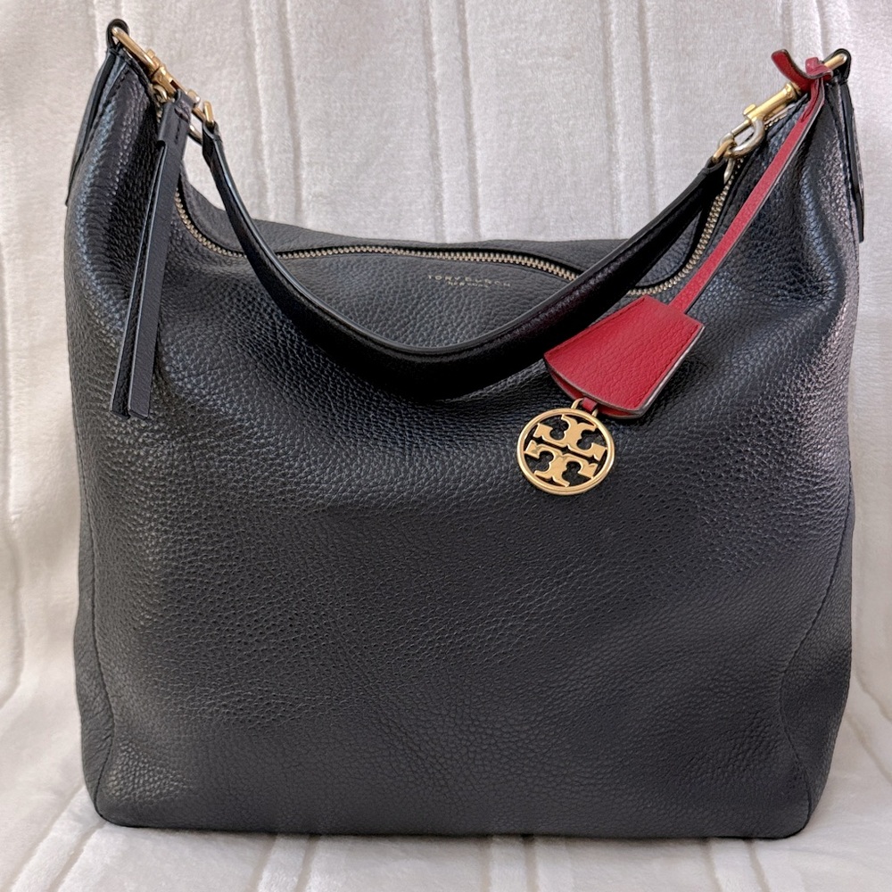 Tory Burch Perry Black Pebble Leather Hobo Shoulder Bag